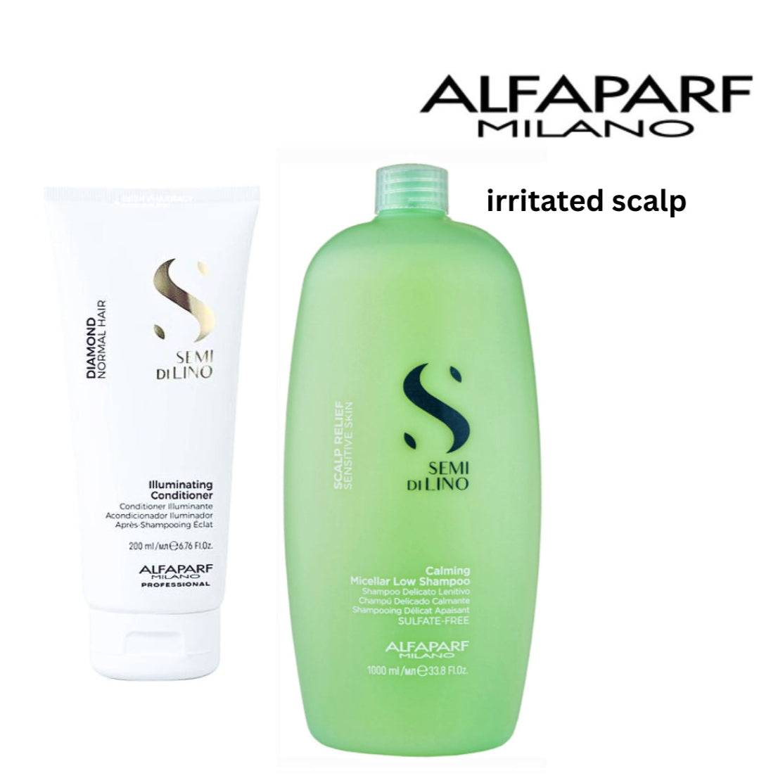 ALFAPARF Semi Di Lino Calming Shampoo scalp relief 1000ml and Conditioner
