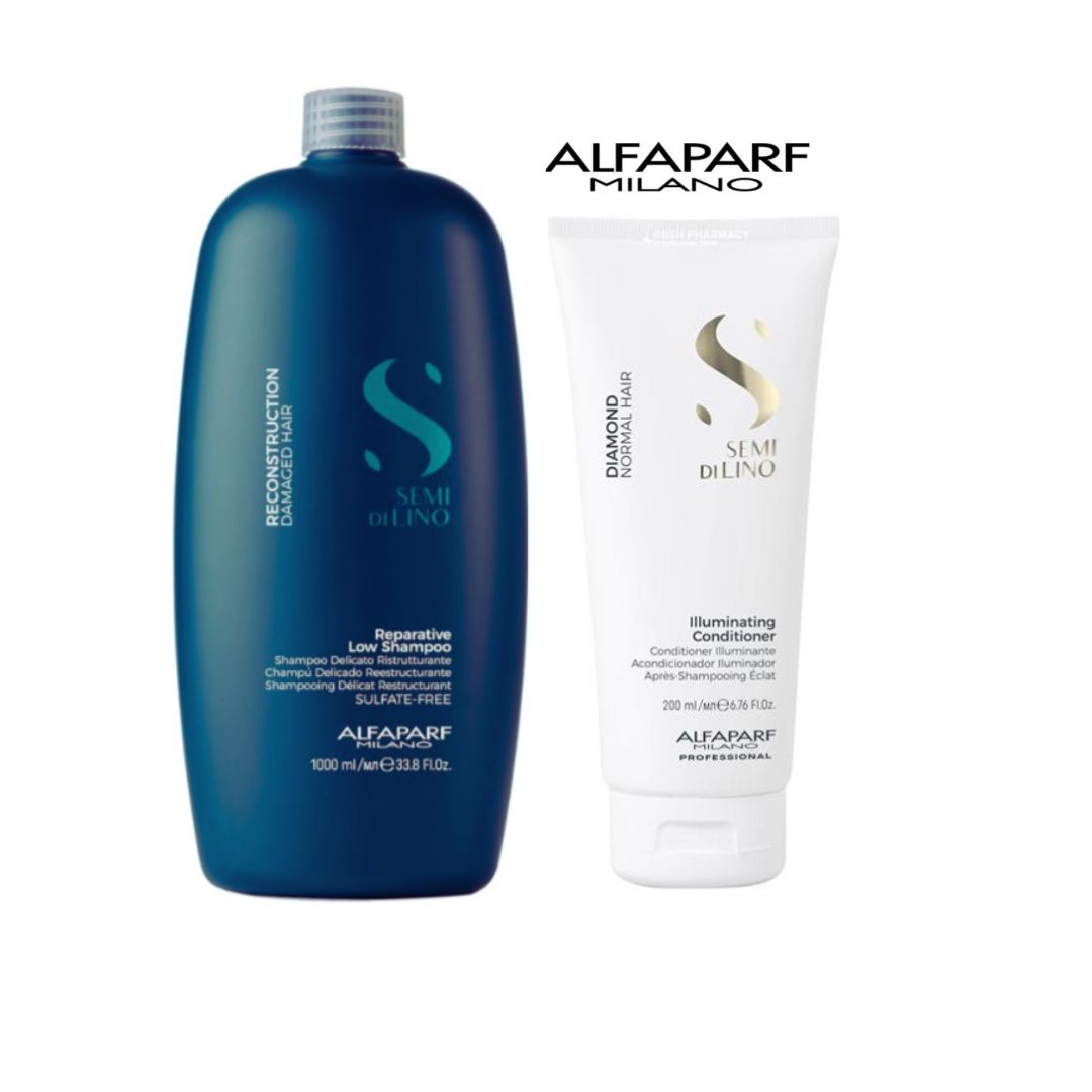 Alfaparf semi di lino Reconstruction Repair shampoo and Diamond Conditioner