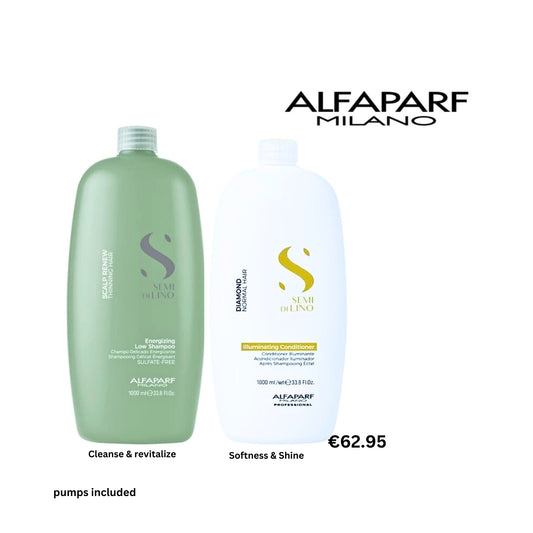 ALFAPARF Semi di Lino Scalp Renew Energizing Shampoo & Diamond Conditioner 1000ml with pumps included at mylook.ie