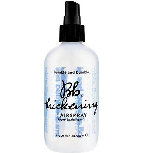 Bumble and bumble Thickening Hairspray 250ml will supplement the hair with additional lift, control and structure. The spray gives hair a boost whilst protecting it against heat. Helps to remove and prevent frizz and flyaways whilst the addition of wheat protein extract helps to keep hair hydrated. Suitable for all hair types, especially suited for fine hair. MYLOOK.IE Galway Ireland Free Shipping 