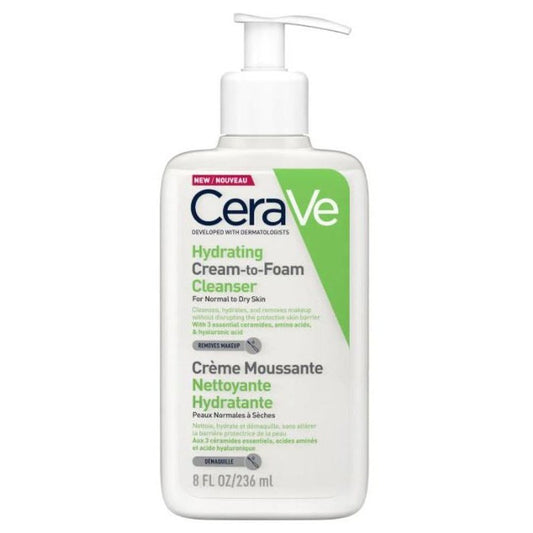 CeraVe Hydrating Cream-to-Foam Cleanser with ceramides Amino Acids and hy;auranic acidfor Normal to Dry Skin 236ml mylook.ie