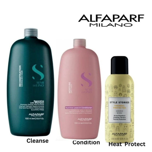 ALFAPARF Reconstruction Shampoo, Moisture Leave-in Conditioner and Thermal Protector at mylook.ie