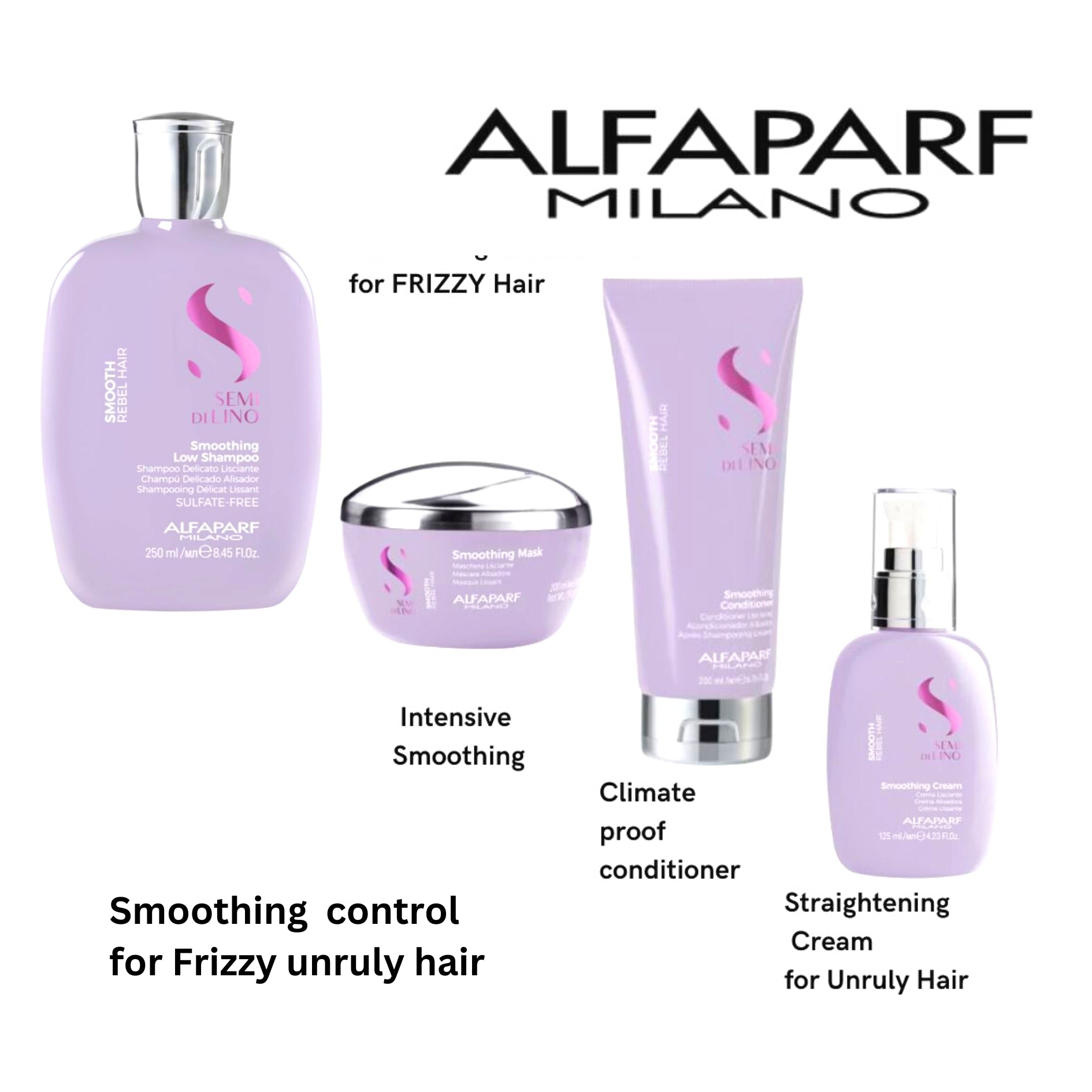 alfaparf smoothing shampoo mask conditioner and cream for frizzy and unruly hair at mylook.ie