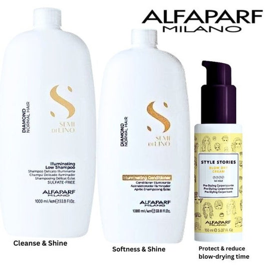 ALFAPARF Semi Di Lino Diamond Shampoo, Conditioner and blow-dry cream at mylook.ie
