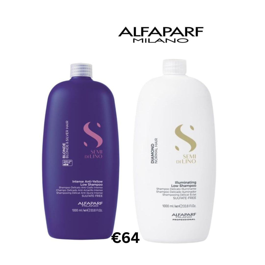 Alfaparf anti yellow shampoo and semi di lino diamond shampoo 1000ml