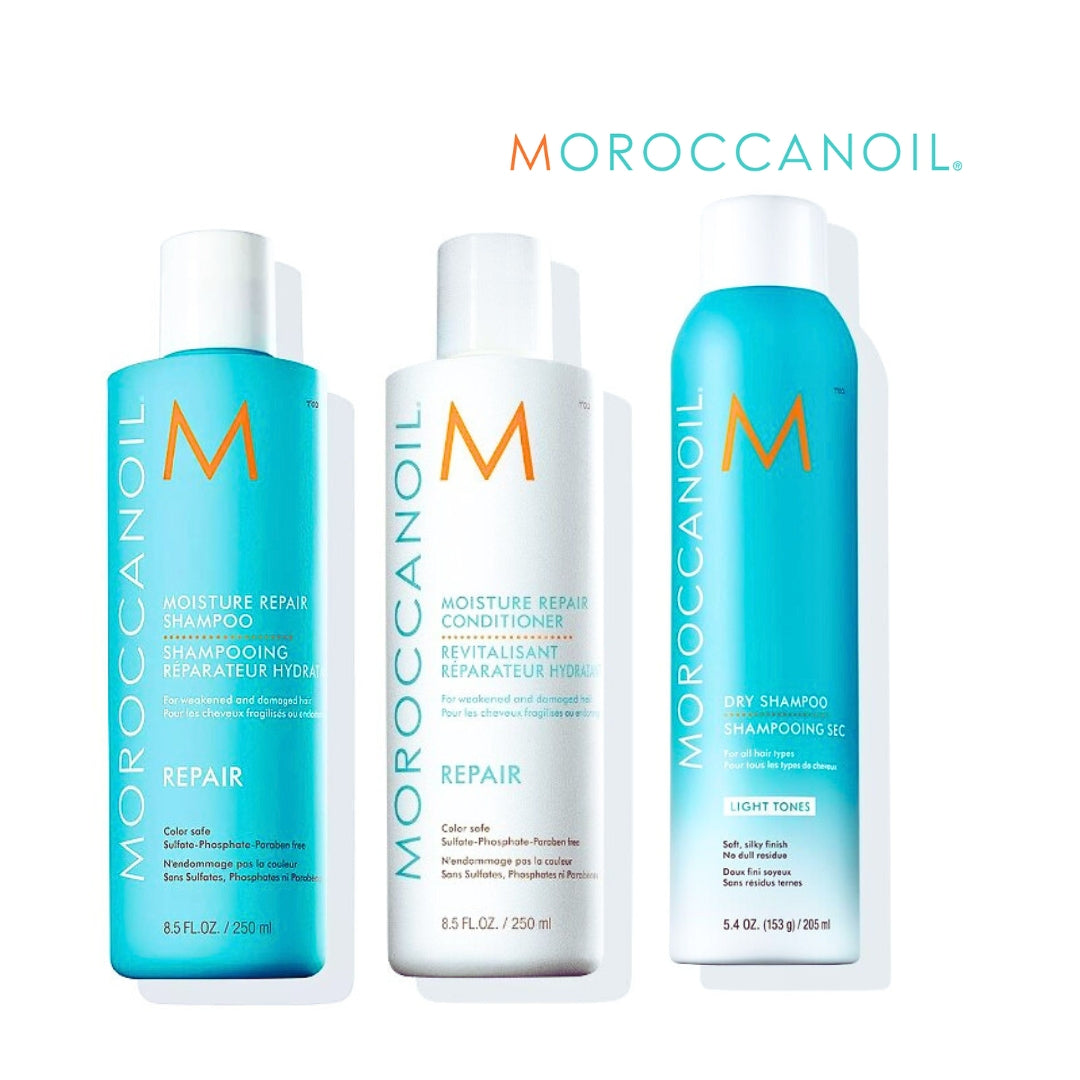 Moroccanoil Moisture Repair Shampoo, Conditioner & Dry shampoo Light tones