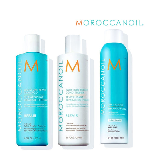 Moroccanoil Moisture Repair Shampoo, Conditioner & Dry shampoo Light tones