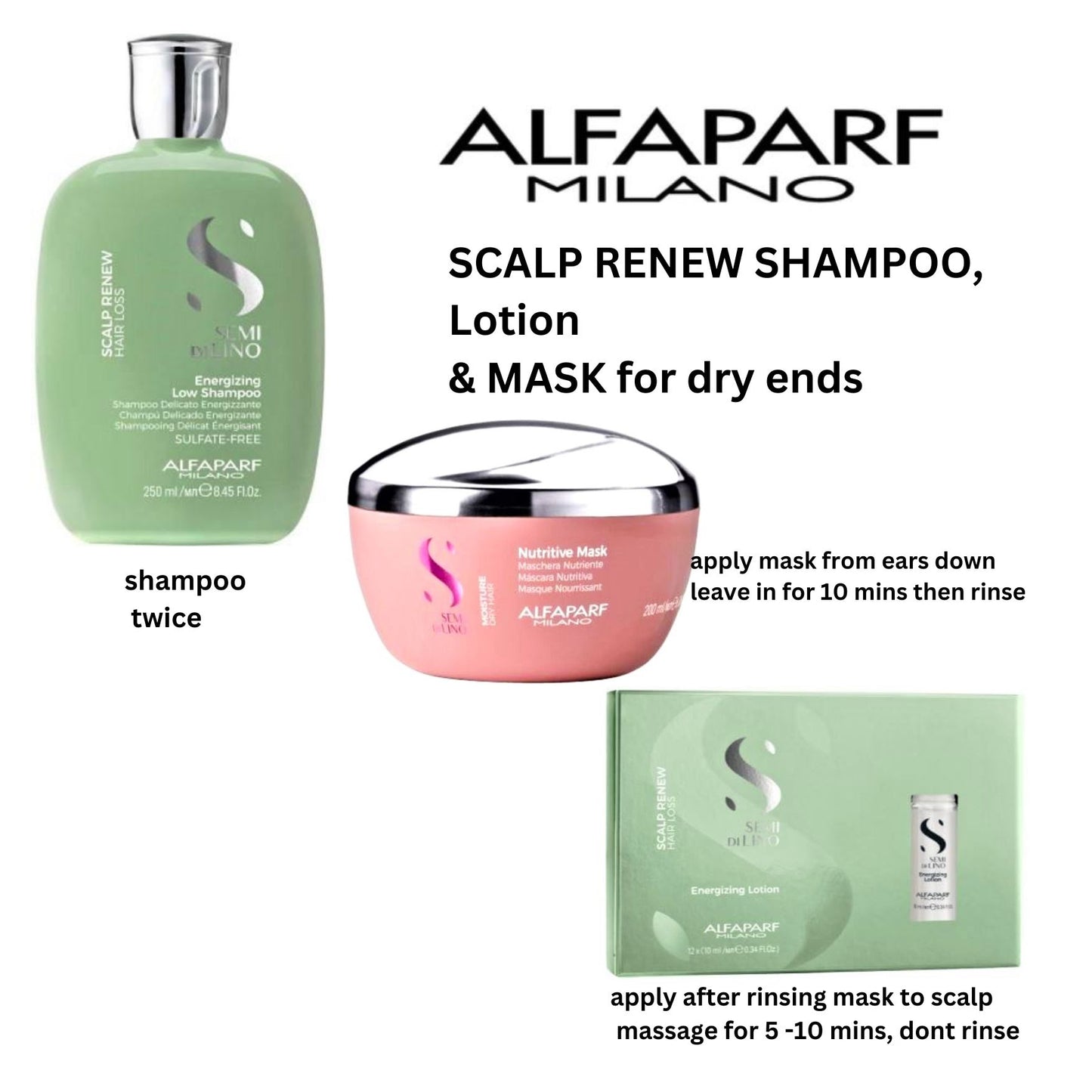 ALFAPARF Scalp Renew Shampoo, Lotion & mask | Thinning  / weak hair with dry ends