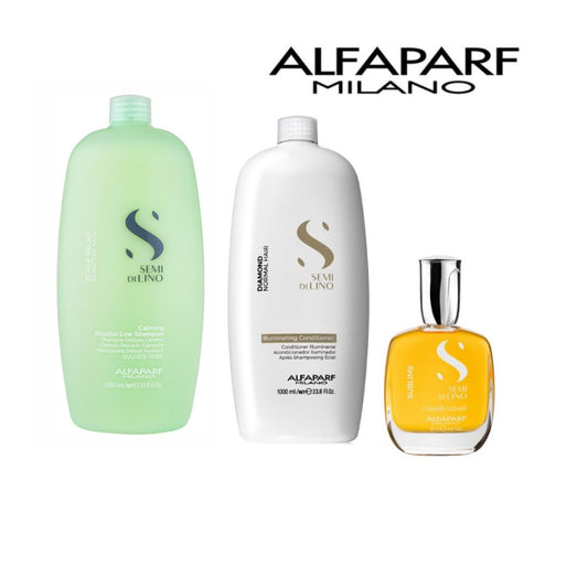 ALFAPARF Calming Shampoo, Diamond Illuminating Conditioner & Cristalli