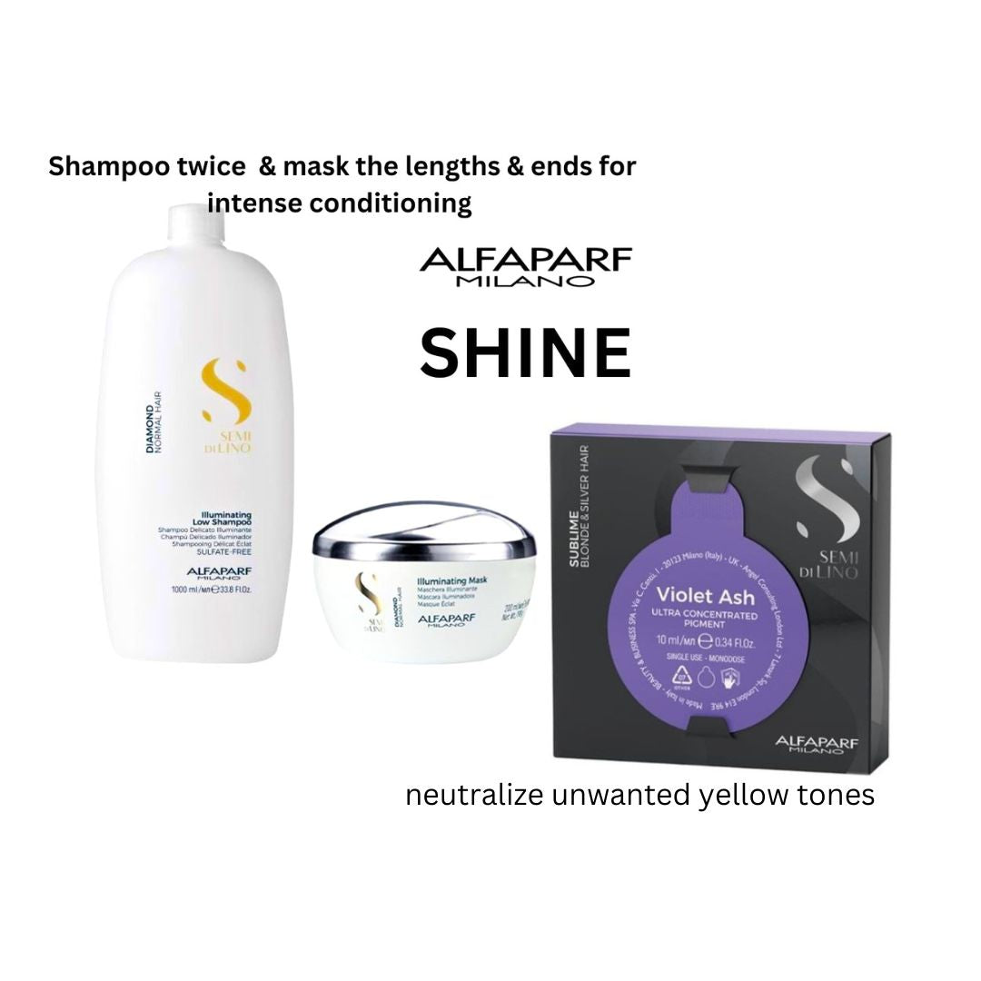 ALFAPARF Diamond Illuminatng Shampoo, Mask & Violet Ash ultra concentrated Pigment