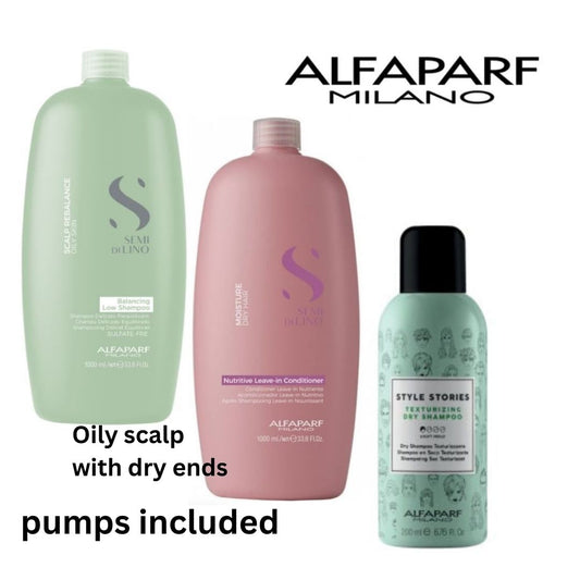 ALFAPARF OILY SCALP, Shampoo & Leave in conditioner 1L & Dry Shampoo