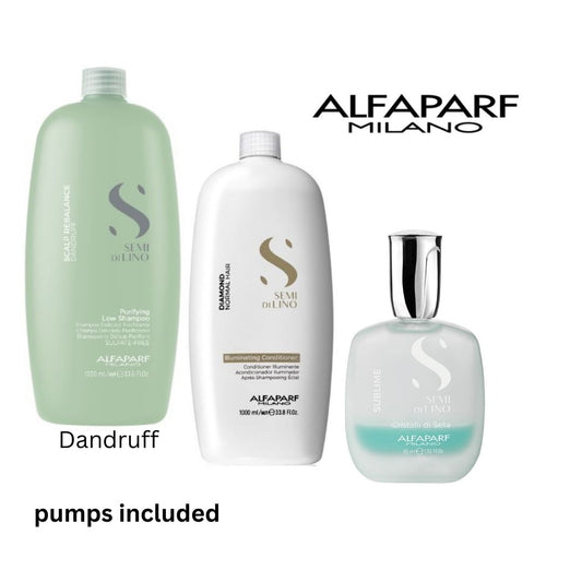 ALFAPARF Dandruff Purifying Shampoo, illuminating Conditioner & cristalli di Seta