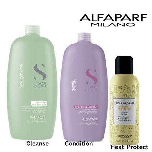 Alfaparf scalp rebalance oily shampoo smoothing conditioner and thermal protector at mylook.ie