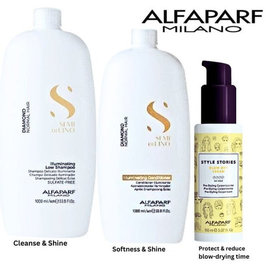 ALFAPARF Semi Di Lino Diamond Shampoo, Conditioner & blow-dry cream