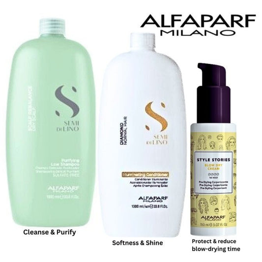 ALFAPARF Semi Di Lino Purifying dandruff Shampoo & Smoothing conditioner | MYLOOK.IE controls scalp buildup & smoothes and hydrates hair