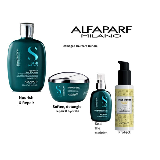 ALFAPARF semi di lino Reconstruction reparative Shampoo, mask, Anti-Breakage Daily Fluid & Blow dry cream at mylook.ie