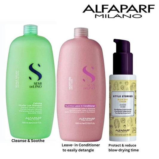 ALFAPARF Calming Shampoo SCALP RELIEF, conditioner & blow-dry cream