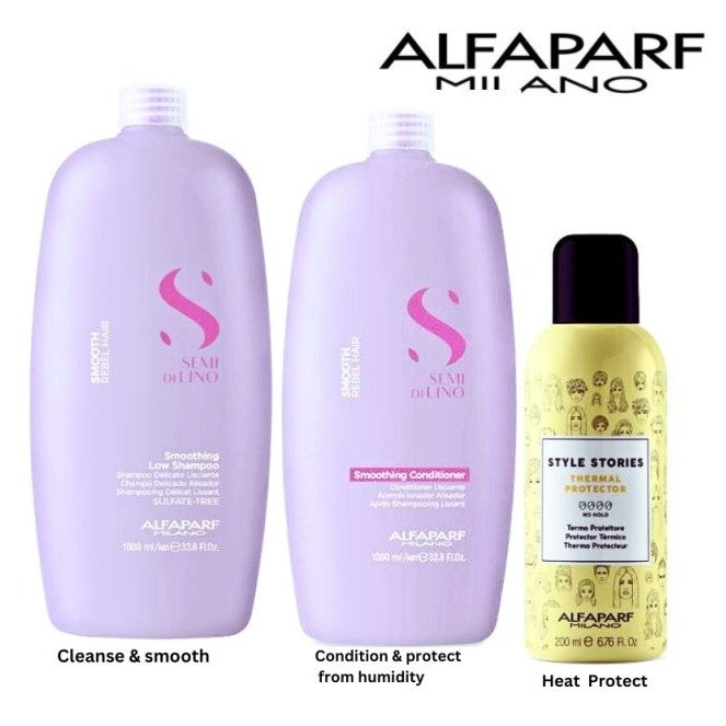 ALFAPARF Semi Di Lino Smoothing Shampoo & Conditioner 1L & Thermal protector spray at MYLOOK.IE for Frizzy Hair controls, smooths & protects hair