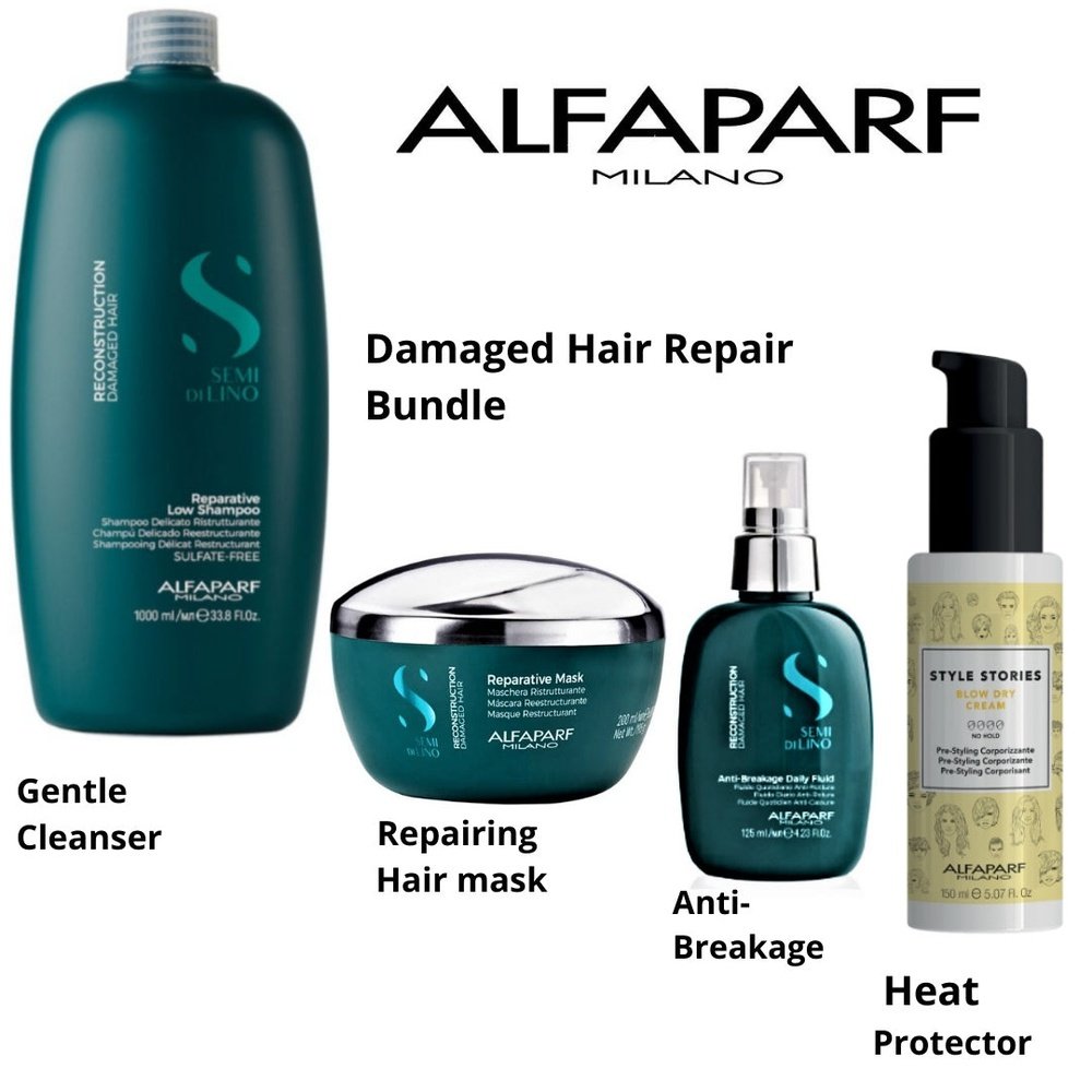 ALFAPARF Reconstruction Reparative haircare bundle: Shampoo, Mask, Anti-Breakage Fluid & blow dry cream AT MYLOOK.IE