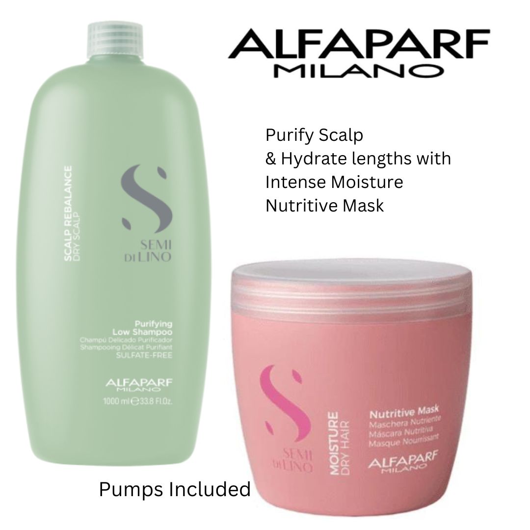 ALFAPARF semi di lino Purifying Scalp rebalance dandruff Shampoo  and Moisture Nutritive Mask at mylook.ie