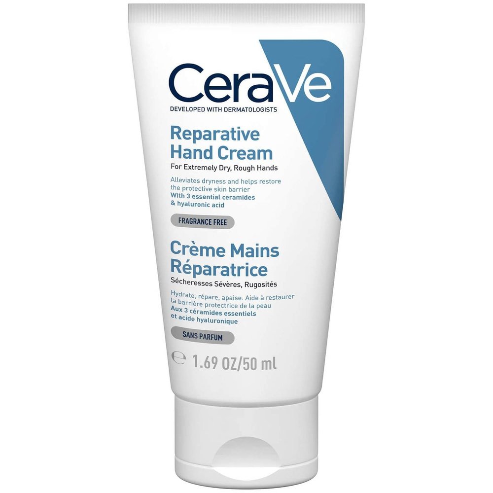 CeraVe Reparative Hand Cream is specially formulated to help protect the skin's natural barrier and replenish rough and dry hands with 3 essential ceramides. Formulated with Hyaluronic Acid to help retain skin's natural moisture. Fragrance-free and non-comedogenic. Hydrates hands without leaving skin feeling greasy. Developed with dermatologists. Galway Ireland Free Shipping MYLOOK.IE