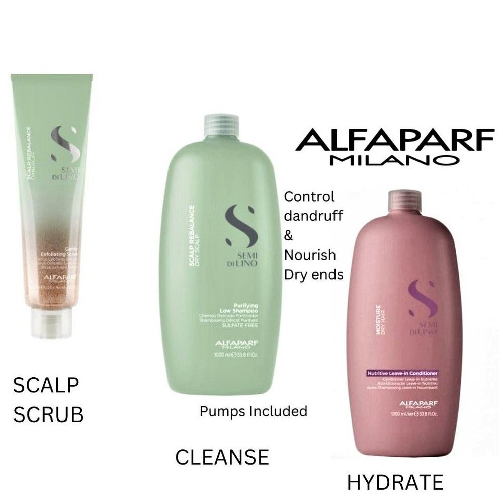 ALFAPARF DANDRUFF SCALP Scrub, Purifying Shampoo 1L and Moisture Nutritive Leave in conditioner for scalp buildup at mylook.ie