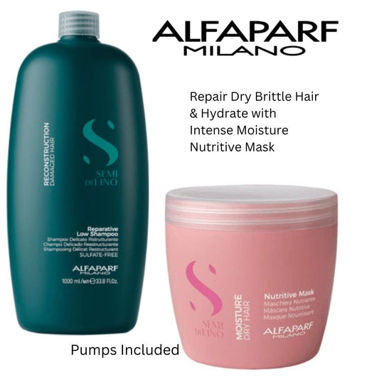ALFAPARF Repair Shampoo 1L & Moisture Mask 500ml (pumps included) at mylook.ie