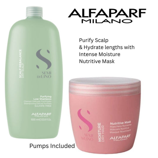 ALFAPARF Purifying Scalp dandruff / scalp buildup Shampoo & Moisture Nutritive Mask 500ml with pumps included at mylook.ie